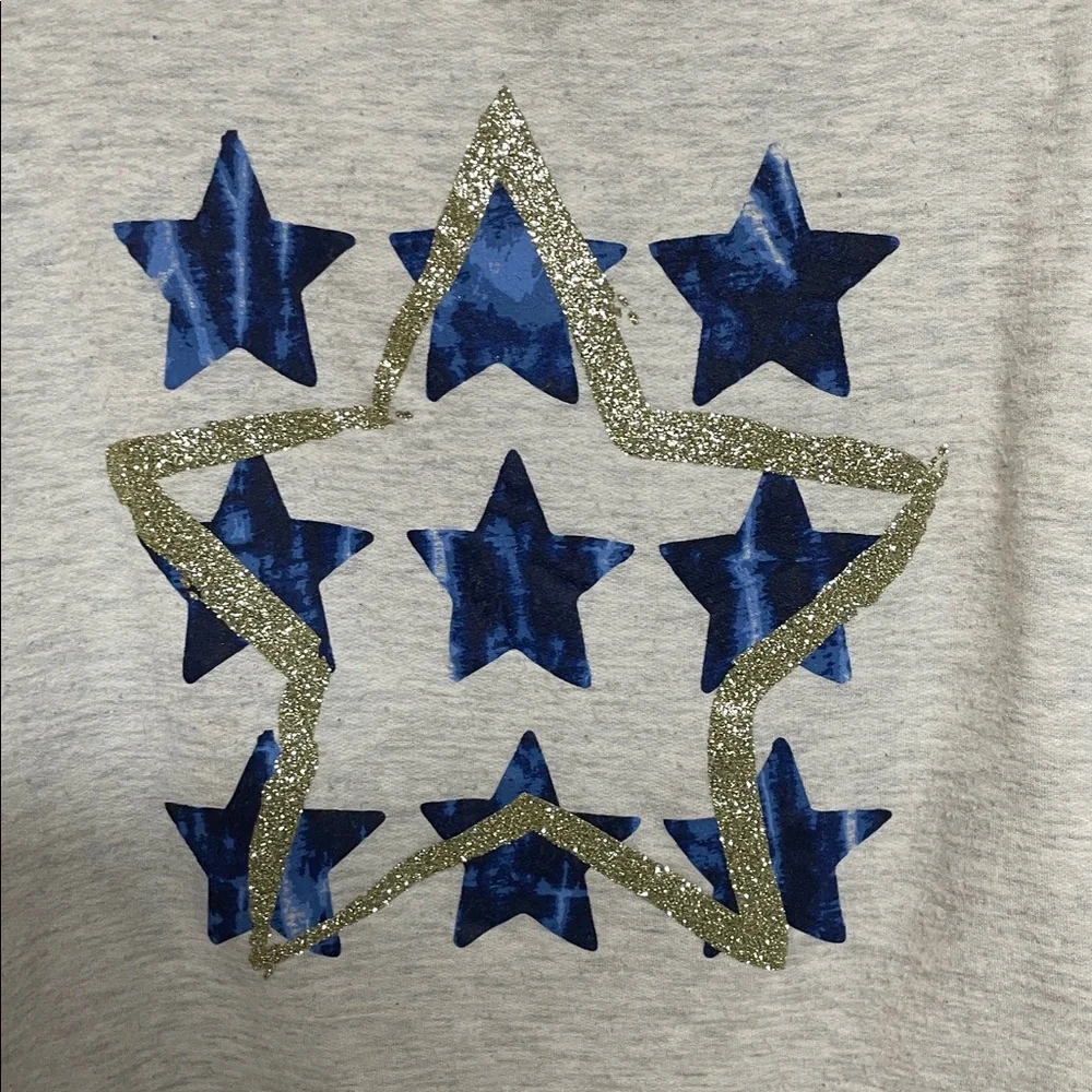 Justice Active size 10 Soft Gray Sparkly Graphic Stars Cropped Hoodie